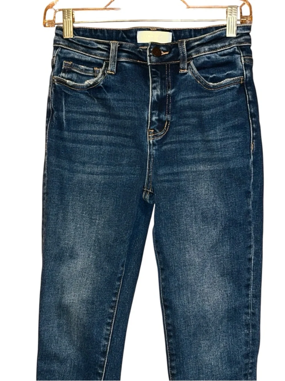 Vervet Blue High Rise Skinny Jeans Women’s Size 26 Dark Wash Stretch Raw Hem‎